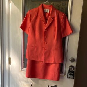 Le Suit Bold Coral Skirt Suit